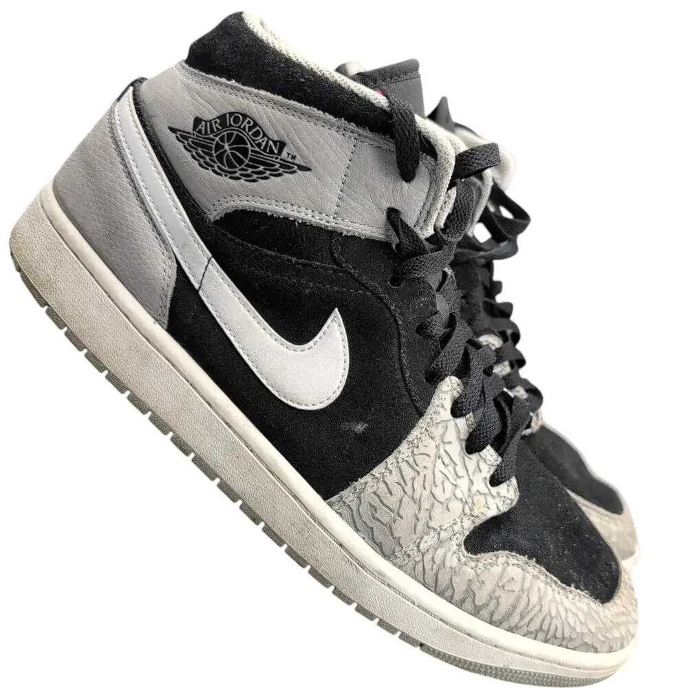 Nike Air Jordan 1 Mid SE Shoes Mens 10.5 Black Grey‎ Elephant Print DM1200-016